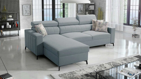 Rohová sedací souprava s funkcí spaní Savona arctic blue levá elegantní rohová sedací souprava s nastavitelnými opěrkami hlavy dekorativní prošívání 