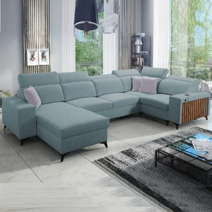 Rohová sedací souprava s funkcí spaní Kelly IV arctic blue levostranný výplet pohodlné rohové sedací soupravy nastavitelné opěrky hlavy boční čalounění s lištami