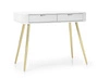 Bílá konzola Zoya se zásuvkami stylový a funkční toaletní stolek zakřivený masivní tvar rýhovaná čela zásuvek zlaté nohy