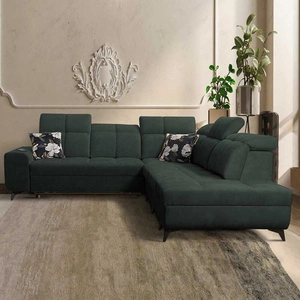Rohová sedací souprava s funkcí spaní Buffalo IX zelená pravá strana Stylová rohová sedací souprava do pokoje z velurové tkaniny Dekorační polštáře
