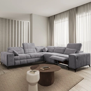 Rohová sedačka s funkcí spaní Penejos III Lux světle šedá pravá rohová sedačka do obývacího pokoje s výsuvnou podnožkou kontejner na ložní prádlo