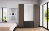 Zrcadlová šatní skříň Kastano V 200 cm černá stylová šatní skříň do předsíně Dveře šatní skříně zdobené dubovými lamelami evoke
