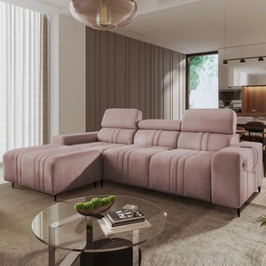 Rohová rozkládací pohovka s funkcí spaní Castel růžová levá pohodlná a stylová rohová rozkládací pohovka s kontejnerem na lůžkoviny