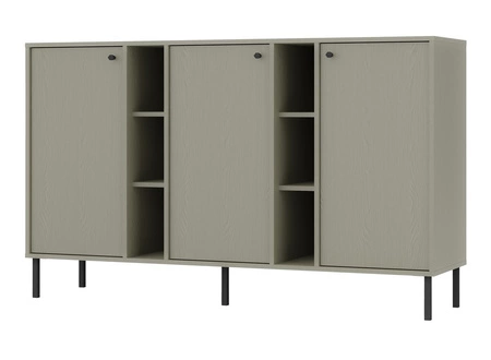 Komoda Kioto II 158 cm eukalyptus moderní design jednoduchý tvar obohacený černými úchyty stabilní kovová základna