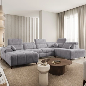 Rohová sedací souprava s funkcí spaní Penejos VI světle šedá levá stylová rohová sedací souprava se dvěma lůžkovinami odolná látka