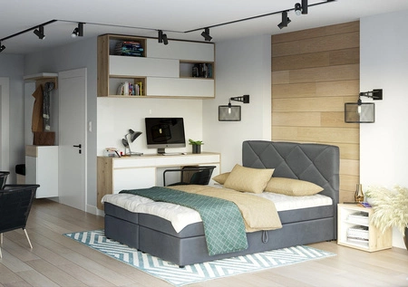 Kontinentální postel Luton 180x200 světle šedá v moderním skandinávském stylu s výrazným čelem