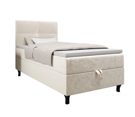 Béžová kontinentální postel Melba 90x200 v moderním skandinávském stylu s čalouněným čelem postele s úložným boxem