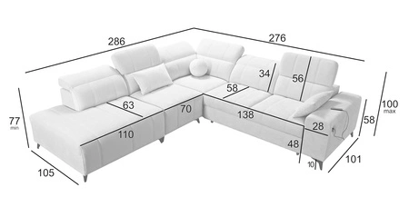 Rohová sedací souprava s funkcí spaní Penejos IX světle šedá levá stylová rohová sedací souprava s kontejnery na lůžkoviny pohodlné nastavitelné opěrky hlavy