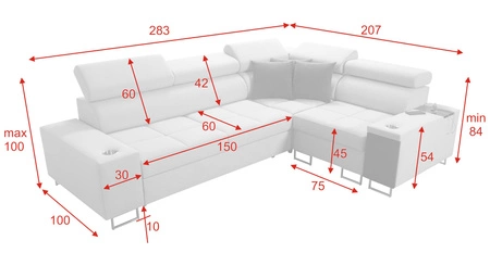 Rohová pohovka s funkcí spaní Dafni II světle béžová / bílá sametová pravá rohová pohovka s úložným prostorem na lůžkoviny a zásuvkou v bočnici