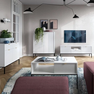 Nábytková sestava Lovro bílá moderní designová nástěnná skříňka do obývacího pokoje nebo zasedací místnosti