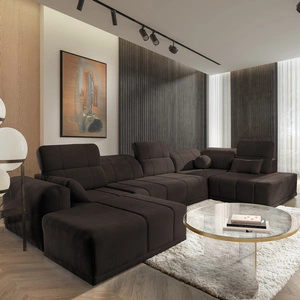 Rohová pohovka s funkcí spaní Cetara VI hnědá levá pohodlná a stylová rohová pohovka s posuvnými opěradly