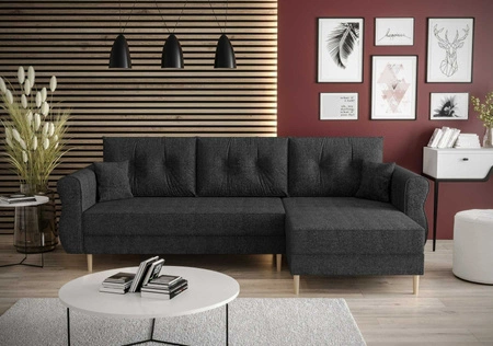 Rohová pohovka s funkcí spaní Wilkins grafitová pravá strana stylový a moderní design, který se hodí do každého interiéru