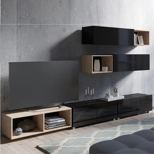 Apulia XXV černý lesk / dub artisan Výjimečně stylová nástěnná skříňka s jednoduchými nábytkovými díly, která se hodí do každého interiéru