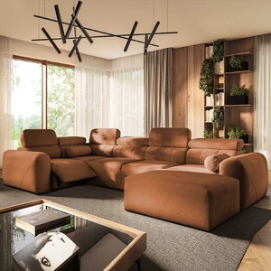 Rohová pohovka s funkcí spaní Cantare IV Lux cihlově červená pravá Pečlivě zpracovaná rohová sedačka do obývacího pokoje se zvedací podnožkou