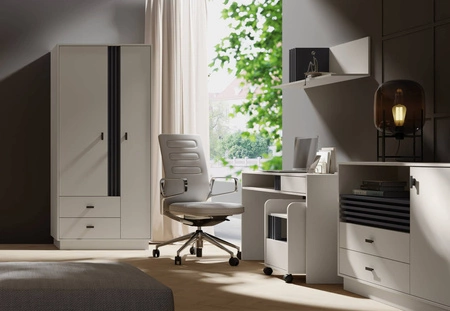 Sestava kancelářského nábytku Estan béžová / antracit Stylová sestava nábytku s minimalistickým designem v moderních barvách kovové úchytky
