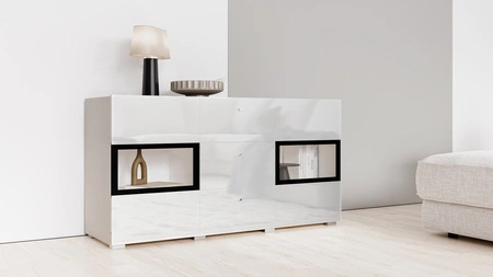 Komoda Baros 132 cm bílý lesk moderní tvary v jedinečném stylu