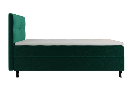 Kontinentální postel Melba 90x200 lahvově zelená v moderním skandinávském stylu s čalouněným čelem postele s úložným boxem