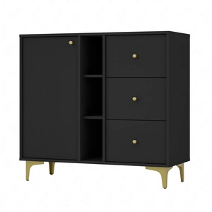 Zásuvková komoda Kioto I 100 cm černá grafitová moderní design praktické police zlaté úchyty kovová základna