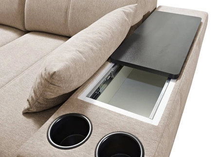 Rohová sedací souprava s funkcí spaní Tesalia IX šedý jasan levá moderní design pohodlný posuvný opěrák zásuvka v boku nábytku