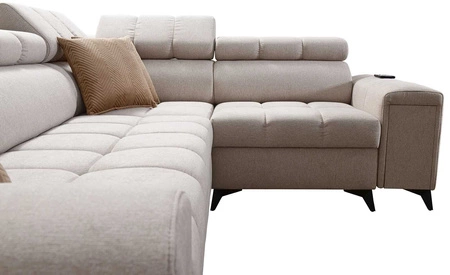 Rohová sedací souprava s funkcí spaní Bolmso II grafitová pravá rohová sedací souprava se zásuvkou na lůžkoviny s plným výsuvem v boku nábytku