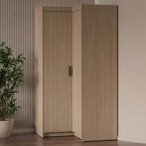 Rohová šatní skříň Rene olejovaný dub stylový design ABS hrany čela šatní skříně do ložnice v matném provedení černé úchytky