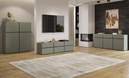 Komoda Cross 225 cm zelená jednoduchý tvar v moderním designu ideální komoda do obývacího pokoje nebo ložnice geometrický tvar