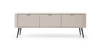 TV skříňka Zoya 168 cm béžová moderní design masivní kovové nohy drážkované čelo charakteristický oválný tvar
