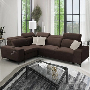 Kelly Sleek II rohová sedačka s funkcí spaní čokoládově hnědá levá elegantní rohová sedačka do obývacího pokoje z tkané látky