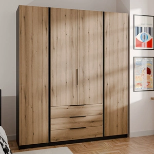 Šatní skříň Kastano 200 cm černá / dub evoke stylový design kovové hrany úchytek ideální skříň do ložnice prostorné zásuvky
