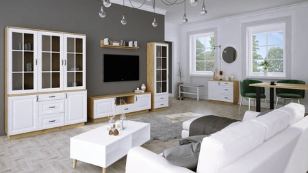 Komoda Scandi 100 cm řemeslný dub / bílá funkční a použitelná komoda stylové frézované čela kovové úchyty