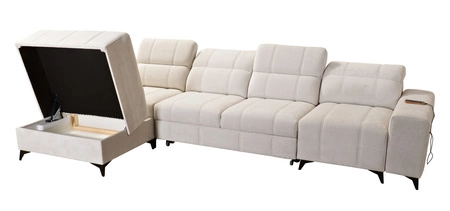 Rohová sedací souprava s funkcí spaní Penejos XII světle šedá levá stylová rohová sedací souprava s kontejnery na lůžkoviny pohodlné nastavitelné opěrky hlavy