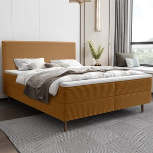 Kontinentální postel Totti 140x200 medová stylová postel s úložným prostorem na lůžkoviny trojrozměrná tkanina s výraznými pruhy