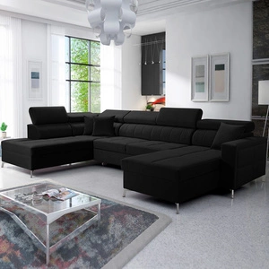 Rohová sedačka s funkcí spaní Nausa VI černá pravá strana stylová rohová sedačka do obývacího pokoje s pohodlnou povrchovou úpravou měkká sametová látka