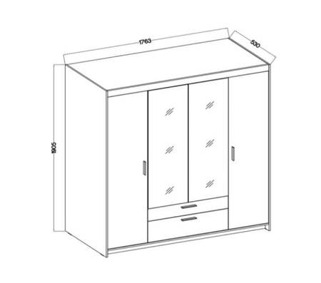 Zrcadlová šatní skříň Rene 176 cm béžová písková stylový design černé úchytky ideální šatní skříň do ložnice prostorné zásuvky