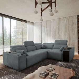 Rohová sedací souprava s funkcí spaní Tesalia II šedá pravá komfortní rohová sedací souprava do obývacího pokoje s posuvným opěradlem nádoba na lůžkoviny