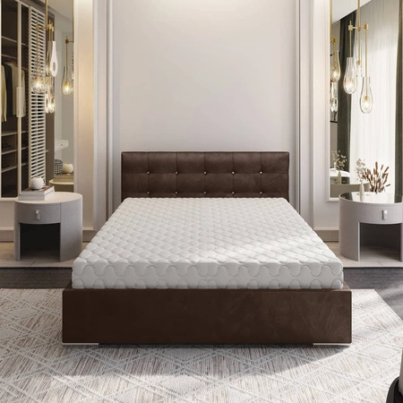 Čalouněná postel Mona 140x200 světle hnědá s kontejnerem v moderním skandinávském stylu s prošívaným podhlavníkem s krystaly