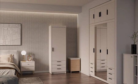 Šatní skříň Rene 60 cm béžová písková moderní design a hrany ABS ideální skříň do ložnice prostorné zásuvky