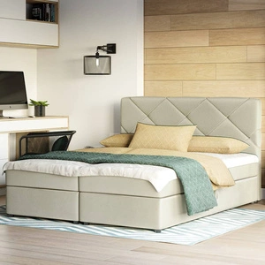 Béžová kontinentální postel Luton 180x200 v moderním skandinávském stylu s výrazným čelem