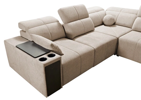 Rohová sedací souprava s funkcí spaní Tesalia III šedá levá komfortní rohová sedací souprava s posuvným opěradlem dvě nádoby na lůžkoviny