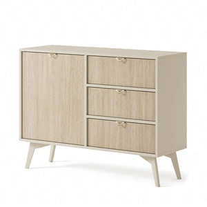 Komoda Wald 106 cm béžová / béžová herringbone vkusný dekor herringbone na čelech komody designové úchyty na hranách