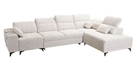 Rohová pohovka s funkcí spaní Penejos XI šedá pravá pohodlná rohová pohovka s nastavitelnými opěrkami hlavy a dvěma nádobami na lůžkoviny