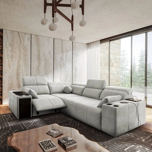 Rohová pohovka s funkcí spaní Tesalia II Lux šedý jasan levá pohodlná rohová pohovka s posuvným opěradlem a výsuvnou podnožkou