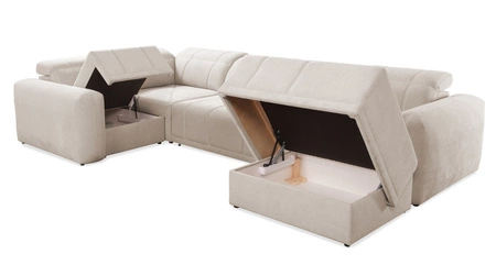 Rohová sedací souprava s funkcí spaní Cetara IV šedá pravý roh stylový design s posuvnými opěradly dvě nádoby na lůžkoviny