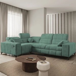 Rohová pohovka s funkcí spaní Penejos II zelená levá rohová pohovka s kontejnerem na lůžkoviny pro každodenní pohodlí při lenošení