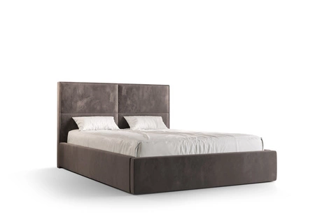 Čalouněná postel Aphrodite 140x200 s kontejnerem světle hnědé barvy v moderním skandinávském stylu s pohodlnou opěrkou hlavy