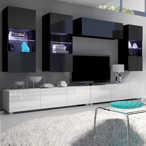 Nástěnná skříňka Apulia V bílý lesk / černý lesk Výjimečně stylová nástěnná skříňka s jednoduchými nábytkovými díly, která se hodí do každého interiéru