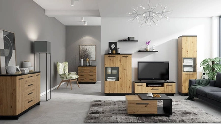 Komoda Simi 90 cm dub artisan / černá minimalistický design klasický tvar ideální komoda do obývacího pokoje nebo obývacího pokoje