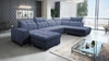 Luigi VI rohová pohovka s funkcí spaní modrá levá strana stylová rohová pohovka s kontejnery na lůžkoviny potažená měkkou látkou