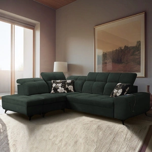 Rohová pohovka s funkcí spaní Buffalo VII zelená levá stylová rohová pohovka s kontejnery na lůžkoviny velurová tkanina