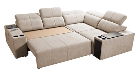 Rohová sedací souprava s funkcí spaní Tesalia II Lux med pravá pohodlná rohová sedací souprava s posuvným opěradlem a výsuvnou podnožkou